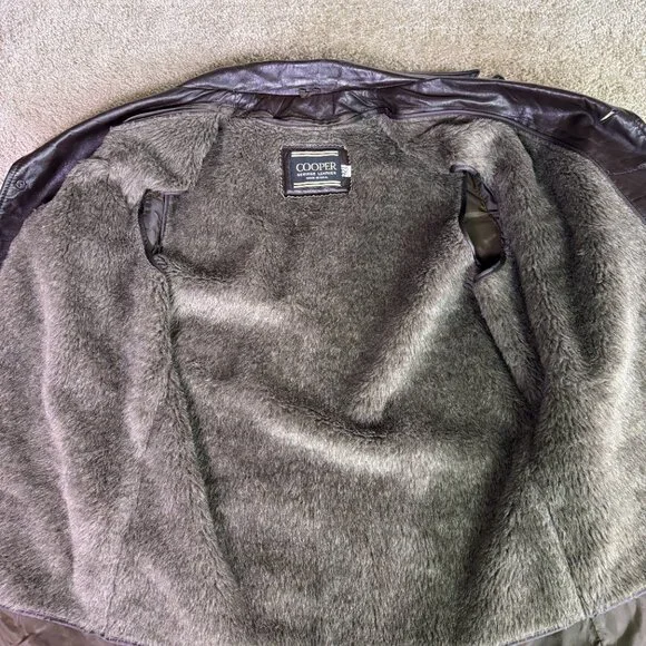 Vtg Cooper Coat Mens 42 L Brown Leather Jacket Removable Faux Fur Lined Made USA - Picture 6 of 10